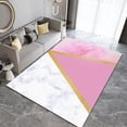 thumbnail image 3 of Pink White Marble Bedroom Rug, Golden Curved Stripes Nordic Cute Living Room Rugs, Large Area Rug Short Velvet Comfortable Feet Apply to Home Decor Entryway Hallway 2x3ft, 3 of 6