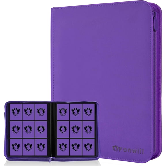 9 Pocket Card Binder,360 Pockets Trading Card Holder Book, Premium PU Cover Zip Folder Binder,Side Loading Carrying Case Binder Album for TCG,MTG,Sports Cards,Game Cards (Purple)