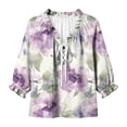 thumbnail image 4 of Kezqiaxn 3/4 Length Sleeve Womens Tops Fashion Floral V-Neck Loose Casual Shirts Plus Size Blouses for Women Summer Clothes, 4 of 8