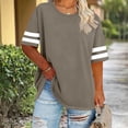 thumbnail image 2 of hoksml Women's Striped Sleeve Drop Shoulder T-Shirt, Loose Fit Crew Neck Casual Sporty Tee for Summer Daily Wear, 2 of 5