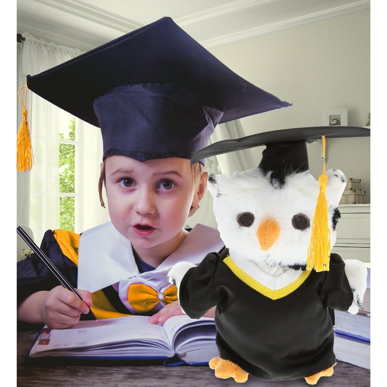 DolliBu White Owl Graduation Plush - 8.5 Inch Stuffed Animal With Cap & Gown, Personalized Gift Option