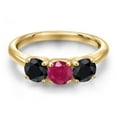 thumbnail image 3 of Gem Stone King 18K Yellow Gold Plated Silver Red Ruby and Black Sapphire Engagement Ring for Women | 1.93 Cttw | Round 5MM | Gemstone July Birthstone | Size 6, 3 of 6