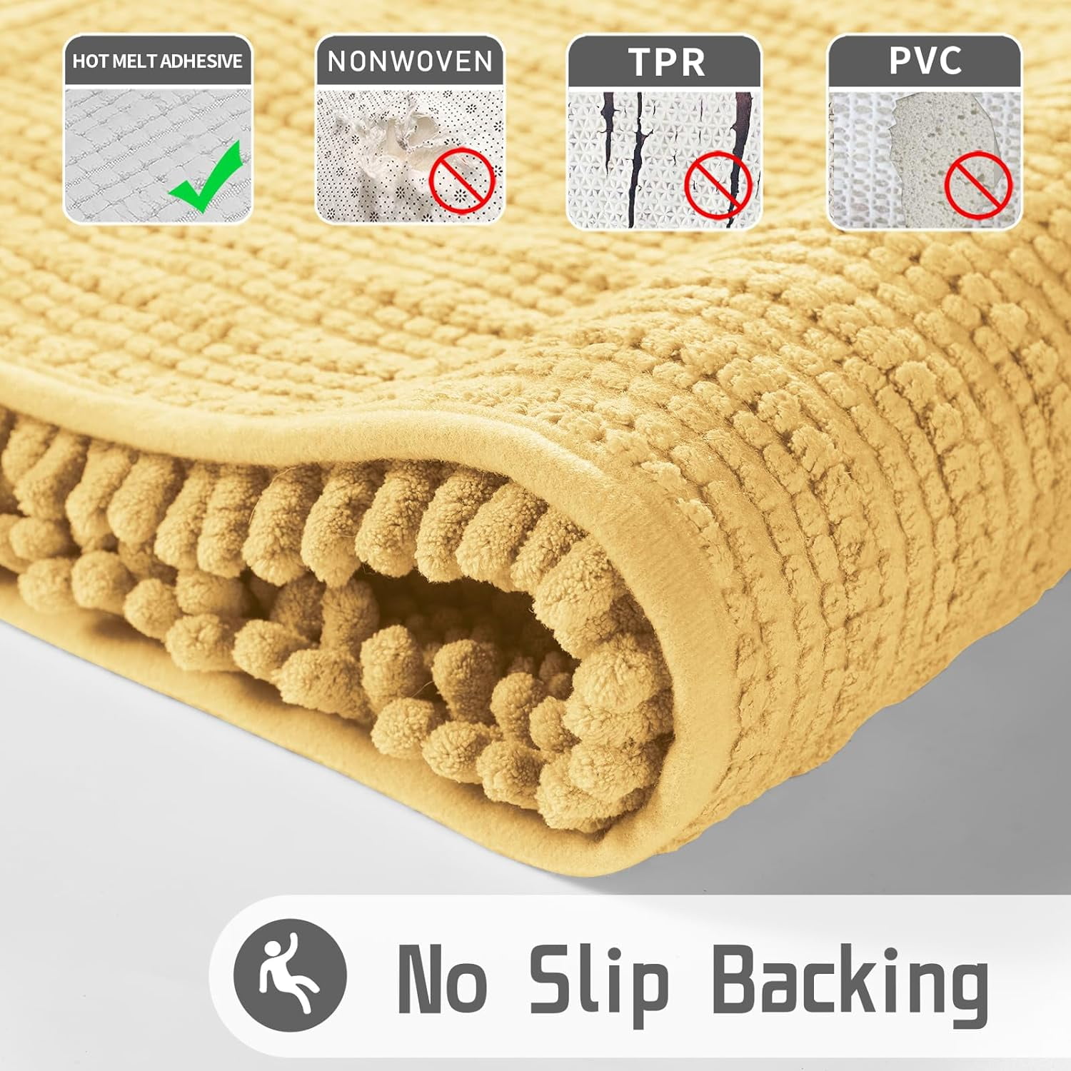 32 x 20, Soft Shaggy Chenille Bathroom Rugs, Large Size, Super Absorbent & Thick, Non-Slip, Machine Washable Bathroom mat, Bath Mats for Bathroom, Tub & Shower, Yellow