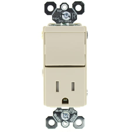 Pass & Seymour Legrand TM818TR-LA Combination Rocker Light Switch & Tamper Resistant Receptacle, Decorator, Single Pole, Back & Side Wire, Grounding, 15A 125V Outlet, Light Almond