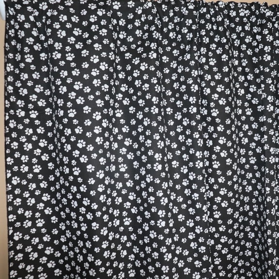 Cotton Curtain Animal Paw Print 58 Inch Tiny White Paws on Black