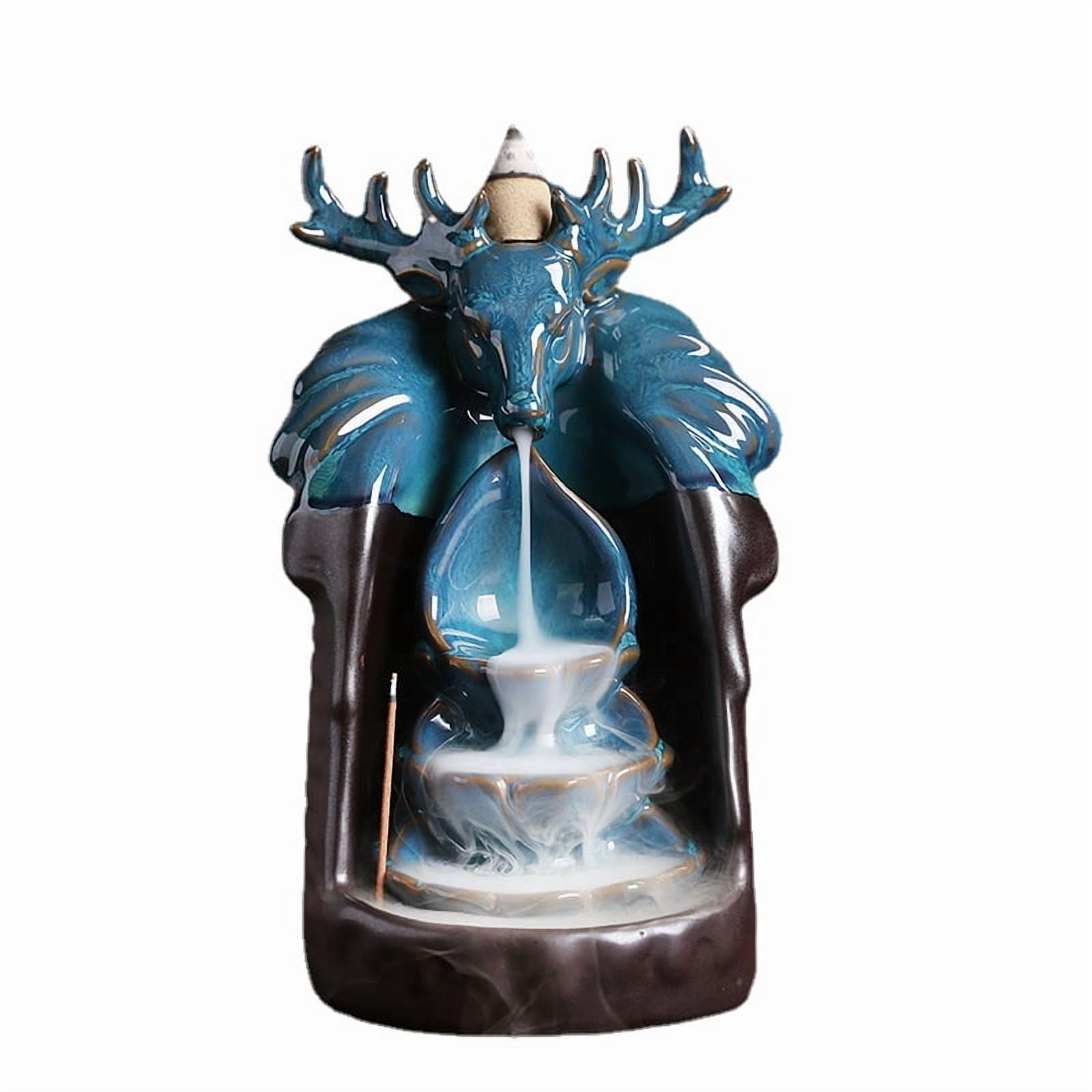 Ceramic Deer Head Reverse Flow Incense Burner Creative Smoke Incense Holder for Yoga Room Home Decoration