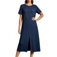 thumbnail image 2 of IUYRTFE Women's Short Sleeve Round Neck Midi Dress Side Slit Pockets Cotton Linen Summer Casual Tunic Dress, 2 of 6
