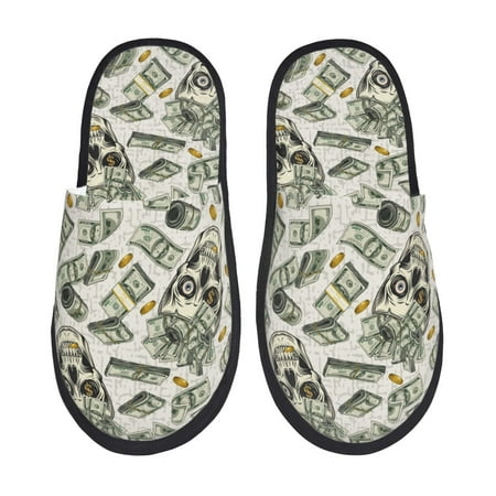 Balery Skull with Cash Slient Indoor Furry Fleece Comfort House Shoes Soft Non-Slip Home Shoes Cotton slippers House Slippers-- Large