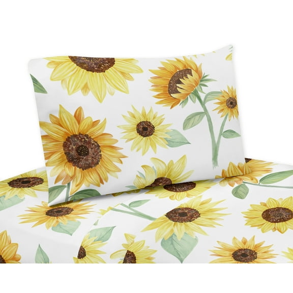 Sweet Jojo Designs Sunflower Yellow Green and Brown 4 Piece Queen Size Sheet Set - 4 piece