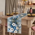 thumbnail image 2 of Hydrangeas Flower 120 Inch Table Runner, Blue White Floral Country Oil Painting Farmhouse Dresser Scarf Cotton & Linen Tablerunner for Dining/Kitchen Island/Holiday Party Décor 13" x 120", 2 of 9