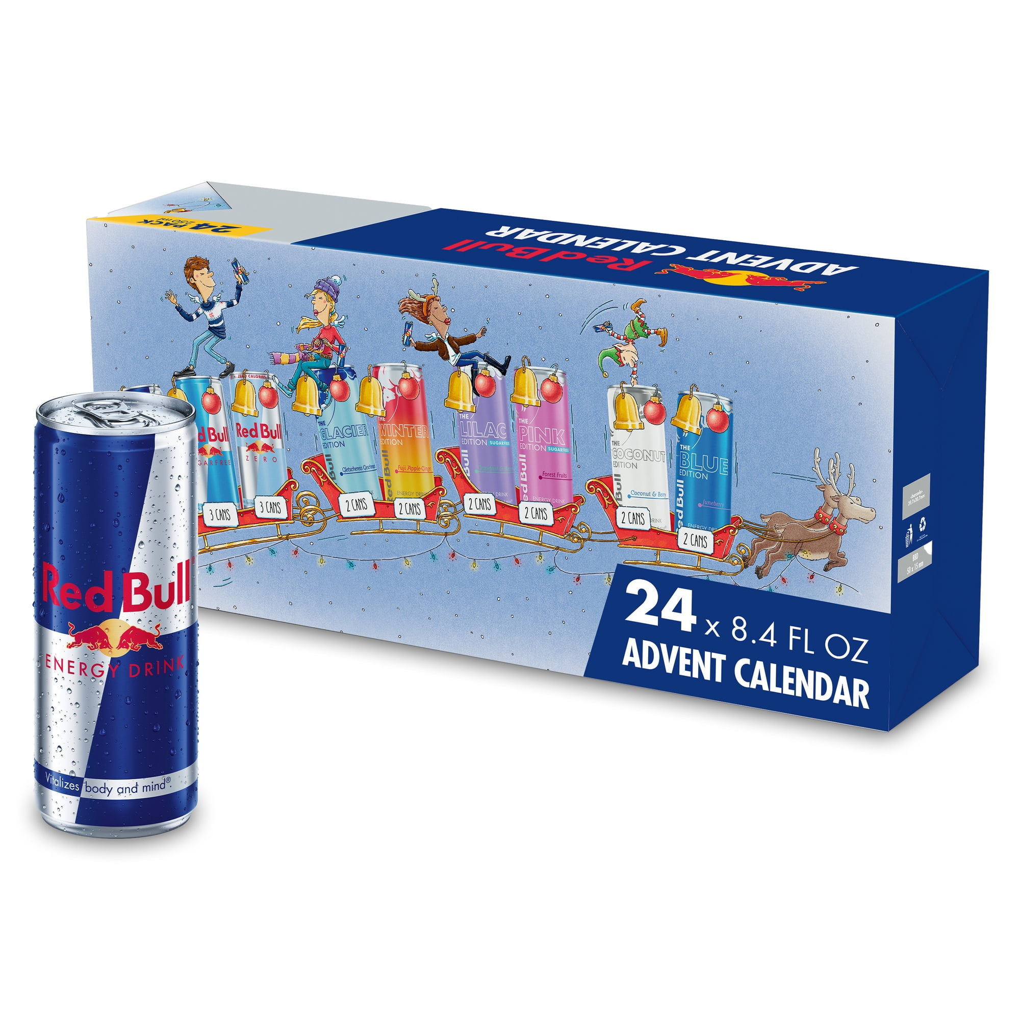 Red Bull Energy Drink Variety Advent Calendar Pack, with 80mg Caffeine, Taurine & B Vitamins, 8.4 fl. oz., Pack of 24 Cans