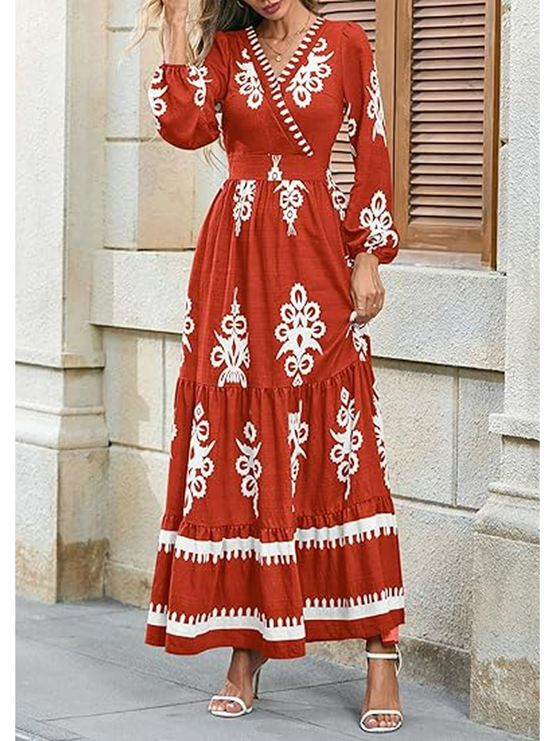 PRETTYGARDEN Women's Fall Wedding Guest Dresses Boho Floral Long
