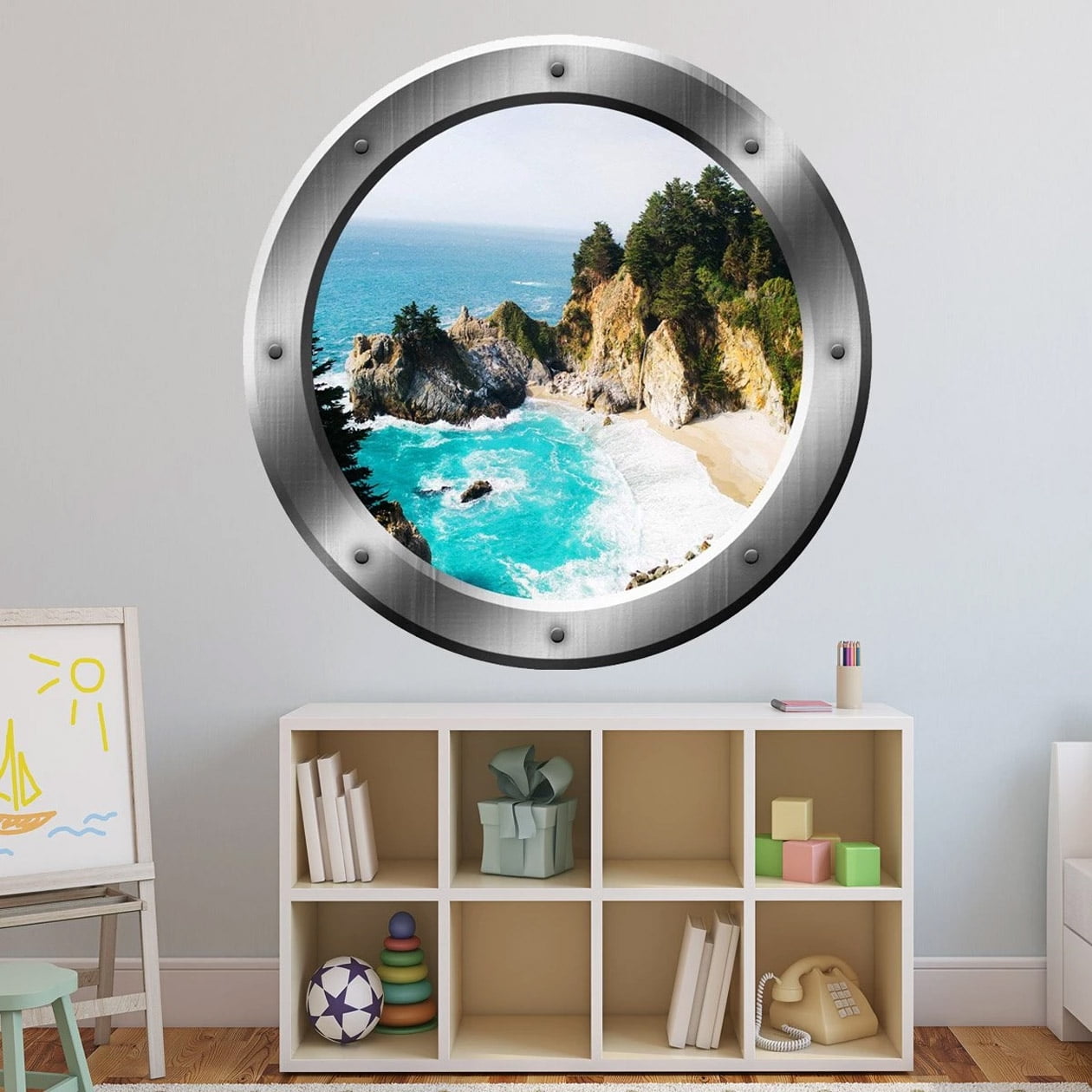 VWAQ Ocean Scene Wall Decal Nature View Porthole Peel And Stick Mural
