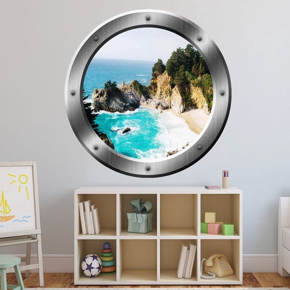 VWAQ Ocean Scene Wall Decal Nature View Porthole Peel And Stick Mural - SP41 (14" Diameter)