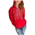 thumbnail image 2 of WHEANG Womens Long Sleeve Full Zip Hoodie Ribbed Rhinestone Bling Casual Sweatshirt Loose Fit Streetwear Daily Outfit Jacket Oversized Sweatshirt for Women M Red, 2 of 4