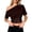 tshirts 48#Brown, variant on Womens T Shirts Off Shoulder Short Sleeve Lace Waist Patchwork Slim Fitted Crop Top Solid Color Fashion Layering Shirt Tshirts,Black,L