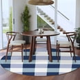 thumbnail image 4 of Navy Blue White Buffalo Check 8ft Round Rug, Farmhouse Plaid Modern Geometric Non-Skid Rubber Backing Large Area Rugs - Living Room Bedroom Home Office, Indoor Floor Mat Carpets Washable Rug, 4 of 9