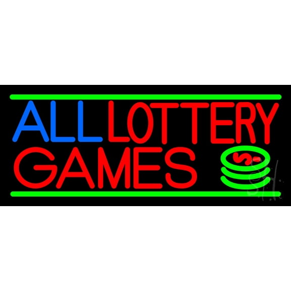 All Lottery Games LED Neon Sign 10 x 24 - inches, Black Square Cut Acrylic Backing, with Dimmer - Bright and Premium built indoor LED Neon Sign for Defence Force.
