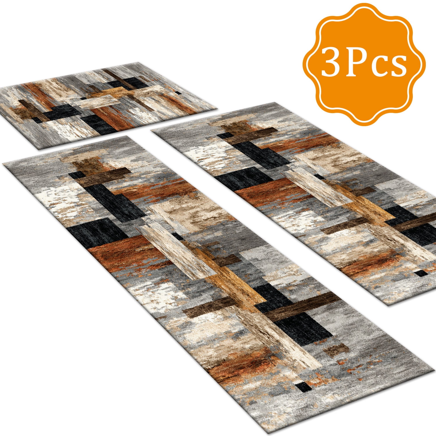 Three-Piece Kitchen Rug Set, Abstract Pattern Kitchen Hallway Rug, Soft And Comfortable, Suitable for Sinks, Floors, Entrances, Hallways, Bathrooms