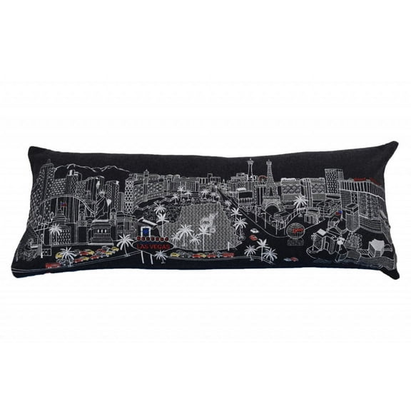 35" Black as Vegas Nighttime Skyline Lumbar Decorative Pillow