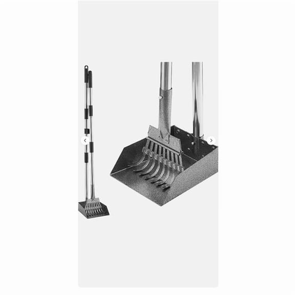 Dog Pooper Scooper 21070 Dog Pooper Scooper Long Handle Stainless Metal Tray Rake Set with Adjustable