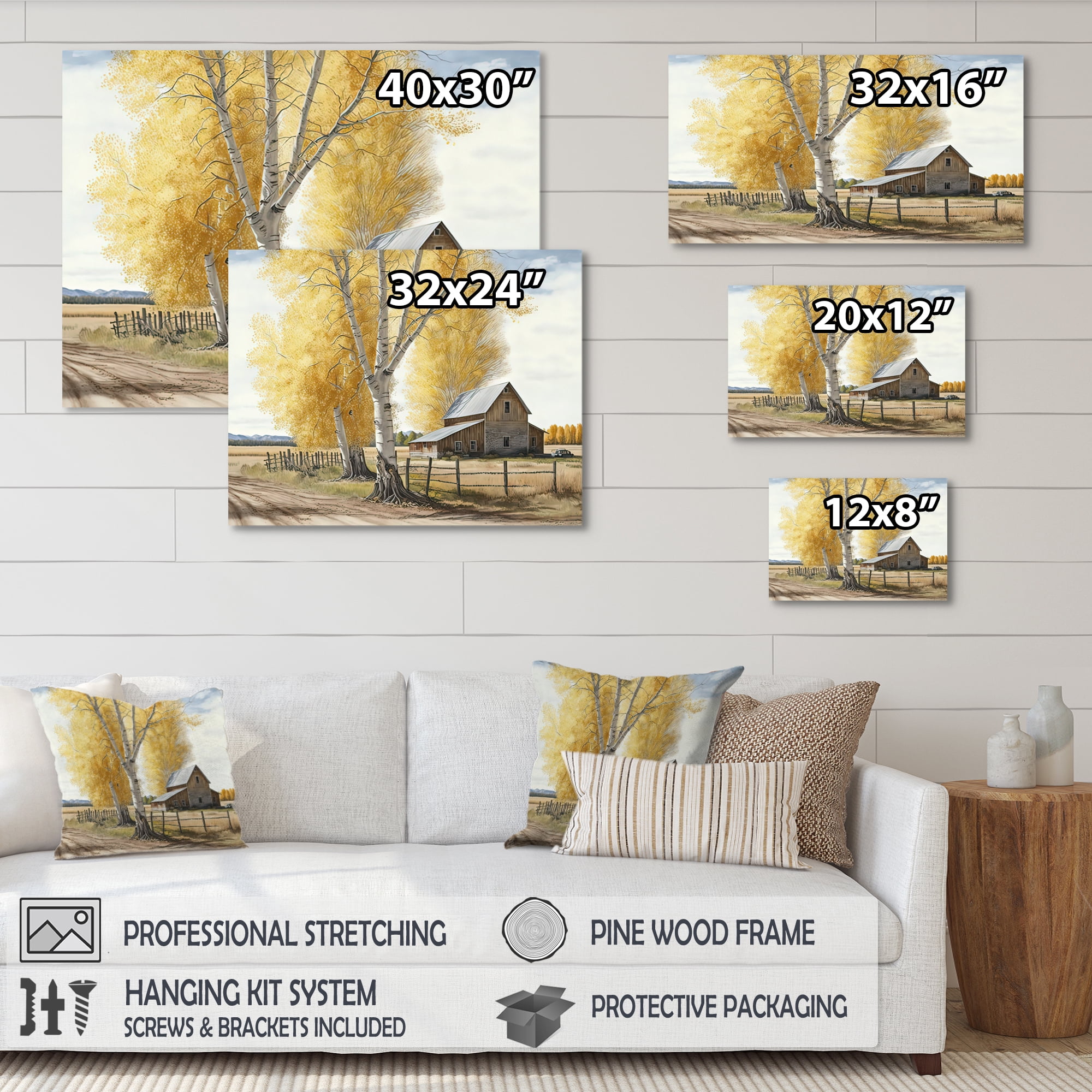 Designart Yellow Barn In Spring VII Canvas Wall Art