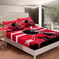 thumbnail image 4 of Teen Hockey Bed Sheets Set Full Size,Sports Sheet Set, Ice Hockey Lovers Sheets,Pink Red Black Sports Themed Flat Fitted Sheet with 2 Pillowcases Bedroom Decor(Carolina), 4 of 5