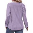 thumbnail image 5 of Tops de talla grande para mujer con cuello en V y volantes de manga larga con ojales, blusas huecas casuales de encaje de moda, 5 of 5