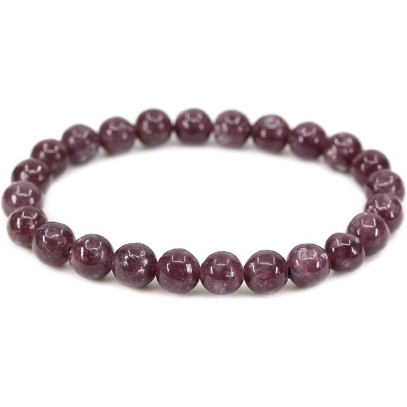 Natural Lepidolite Lithium Mica Gemstone 10mm Round Beads Stretch Bracelet 7 Inch Unisex
