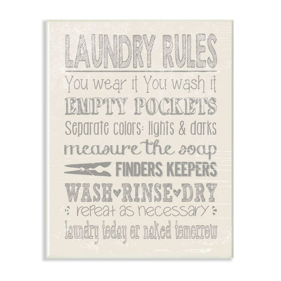 The Stupell Home Decor Collection Soft Grey Textured Laundry Rules Wash Rinse Dry Typography Wall Plaque Art