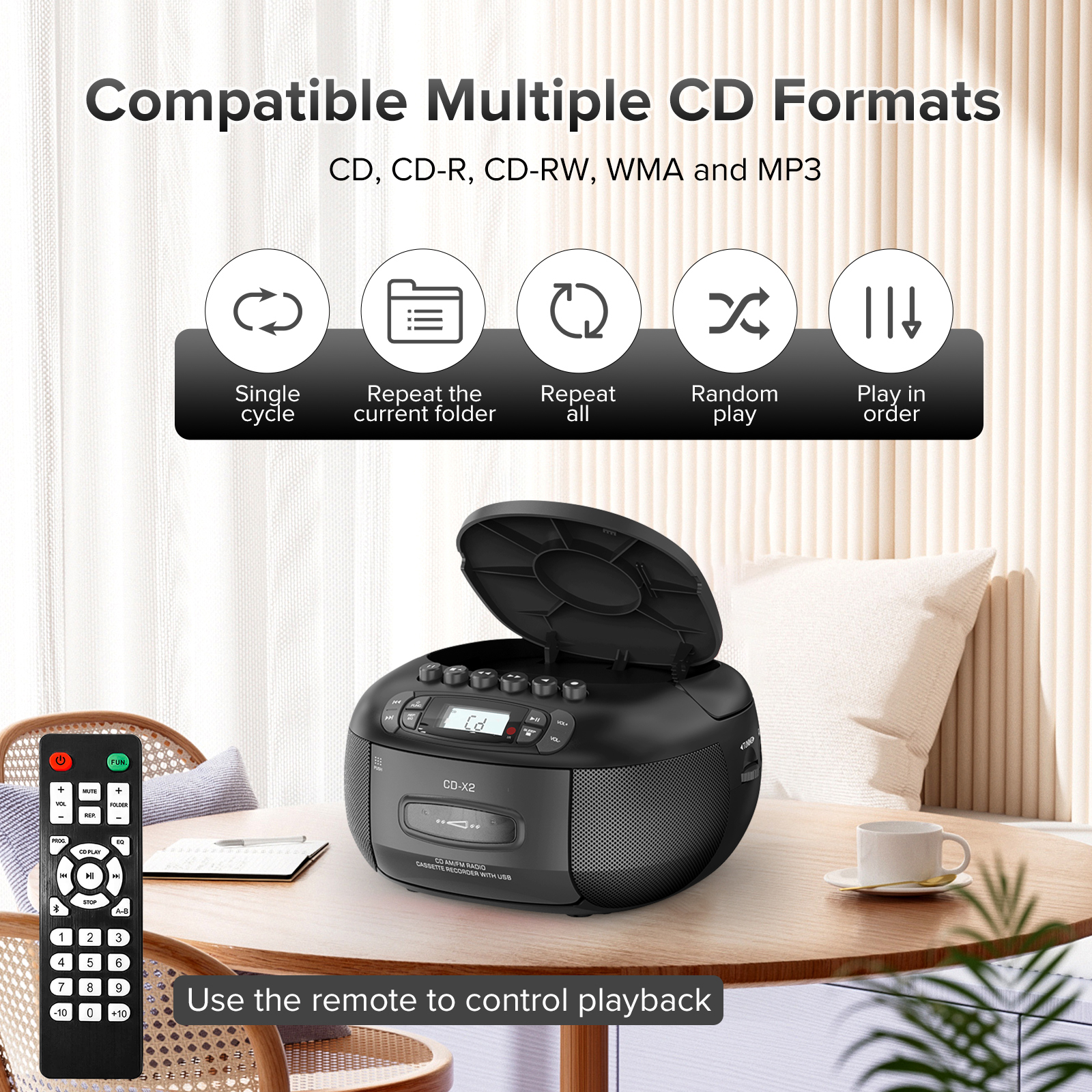 KUEPHOM CD Cassette Boombox with Bluetooth and AM/FM Radio photo 7