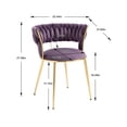 thumbnail image 7 of Woven Dining Chairs Set of 2, Velvet Upholstered Dining Chairs with Gold Metal Legs, Modern Accent Chairs for Living Room, Dining Room, Kitchen (Purple), 7 of 7