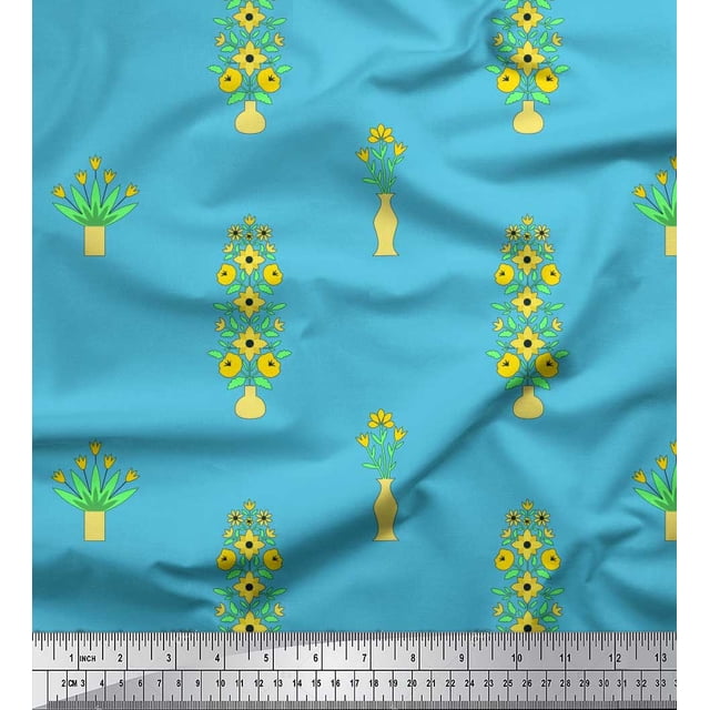 Soimoi Velvet Fabric Flower Vase Clip Art Decor Fabric Printed Yard 58 Inch Wide