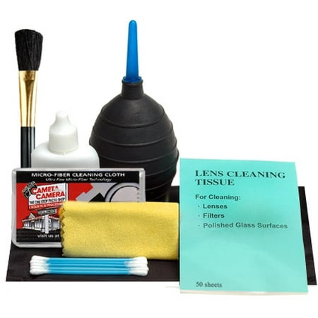 Precision Design 7 Piece Optical Lens and Digital SLR Camera Cleaning Kit with Brush, Microfiber Cloth, Fluid & Tissue + Hurricane Blower for Nikon DSLR for Nikon D3300, D5300, D5500,