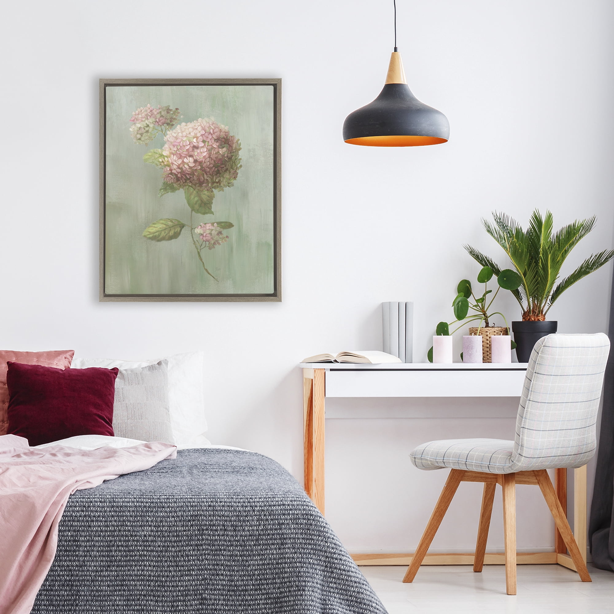 Stupell Industries Single Hydrangea Bushel Brown Framed Floater Canvas Wall Art, design by Nan