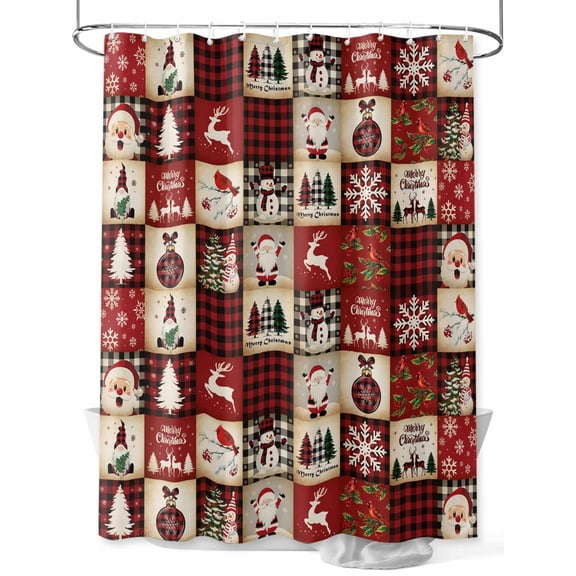 Fsddascl Christmas Plaid Shower Curtain Set - Long 72" x 84" Washable Bathtub Curtain with 12 Hooks, Xmas Tree Snowflake Snowman Vintage Red Waterproof Fabric Stall Shower Curtains for Bathroom