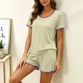thumbnail image 6 of Pajamas for Women Set Dqueduo Women's Solid Color Crew Neck Short Sleeve Top & Shorts Pajama Set – Contrast Piping Loungewear, 6 of 7