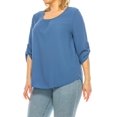 thumbnail image 2 of Women's Plus Size Casual Round Neck Top with Button Tab Sleeve Made in USA, 2 of 6