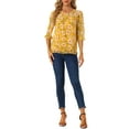 thumbnail image 3 of INSPIRE CHIC Women's Tops 3/4 Sleeves Ruffle Hem Floral Chiffon Shirt Blouses S Yellow, 3 of 7