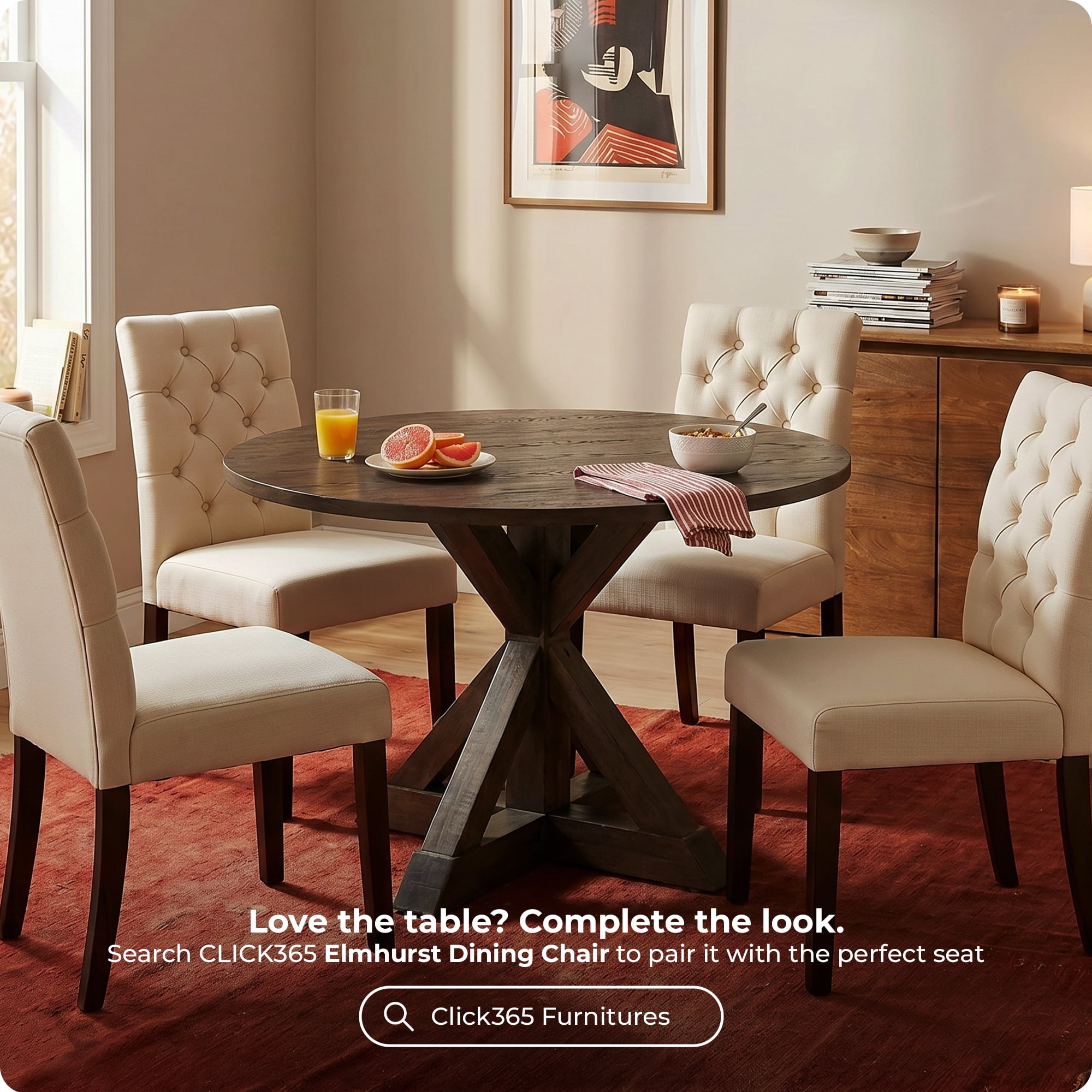 Finch Alfred Round Dining Table in Rustic Brown for Modern Farmhouse