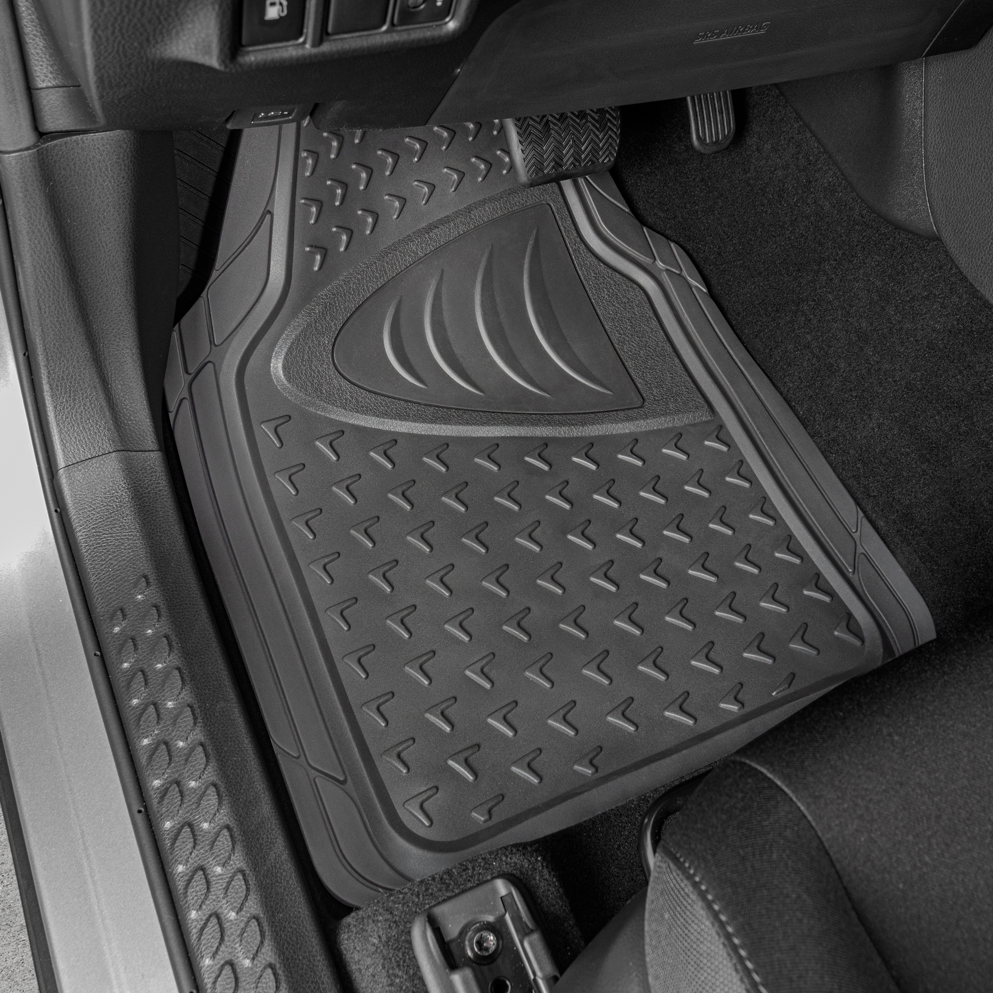 Sharper Image Antimicrobial Rubber Floor Mats for Car Truck Van SUV,  Silver-Ion Infused Odorless All Weather, Trim To Fit Protection, Anti-Slip  Full Coverage
