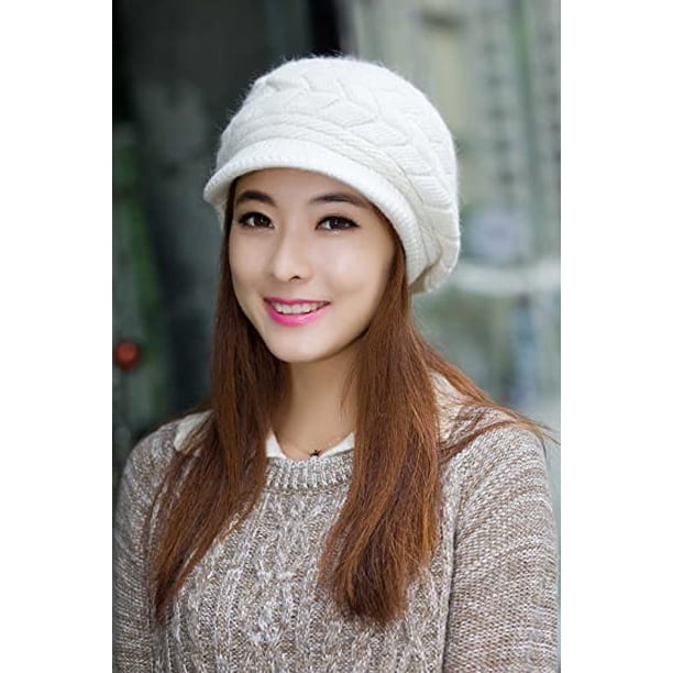 Women Winter Warm Knit Hat Wool Snow Ski Caps with Visor  display picture 2