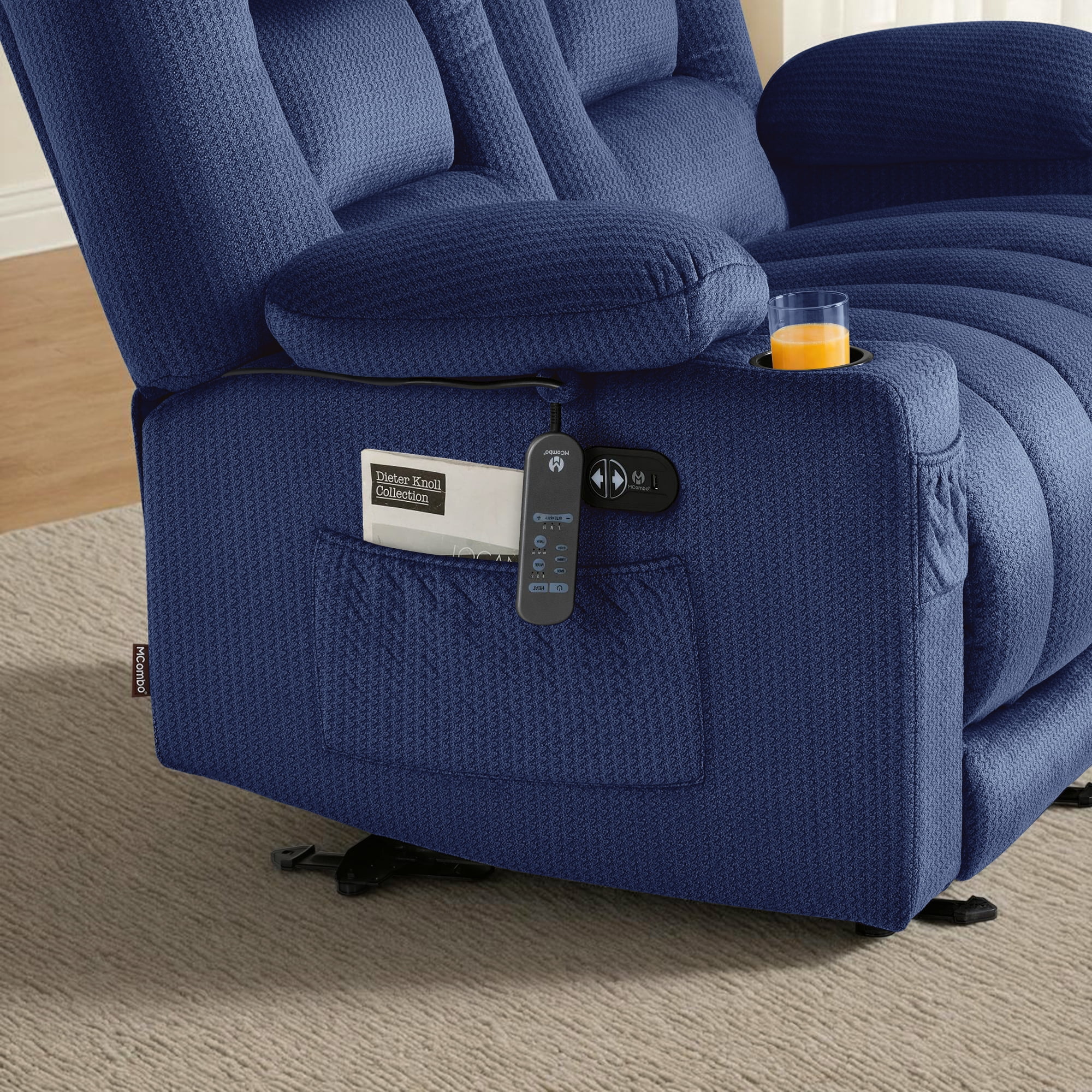MCombo 55.9" Power Loveseat Recliner Sofa with Heat and Massage for Living Room, Fabric(Navy Blue)