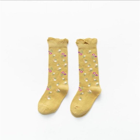 Toddler Girls Mustard Floral Knee High Socks 1-3 Years