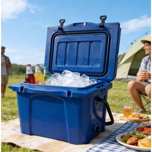 25QT Portable Insulated Hard Cooler, 30-Can Capacity Ice Chest with 5-Day Ice Retention, Built-in Bottle Opener & Cup Holder for Camping, Beach, Fishing & Outdoor Activities，Turquoise Blue