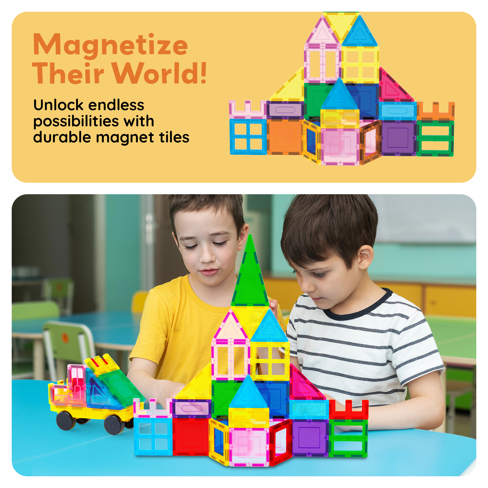 PicassoTiles 61-Piece Magnetic Tiles Building Set photo 8