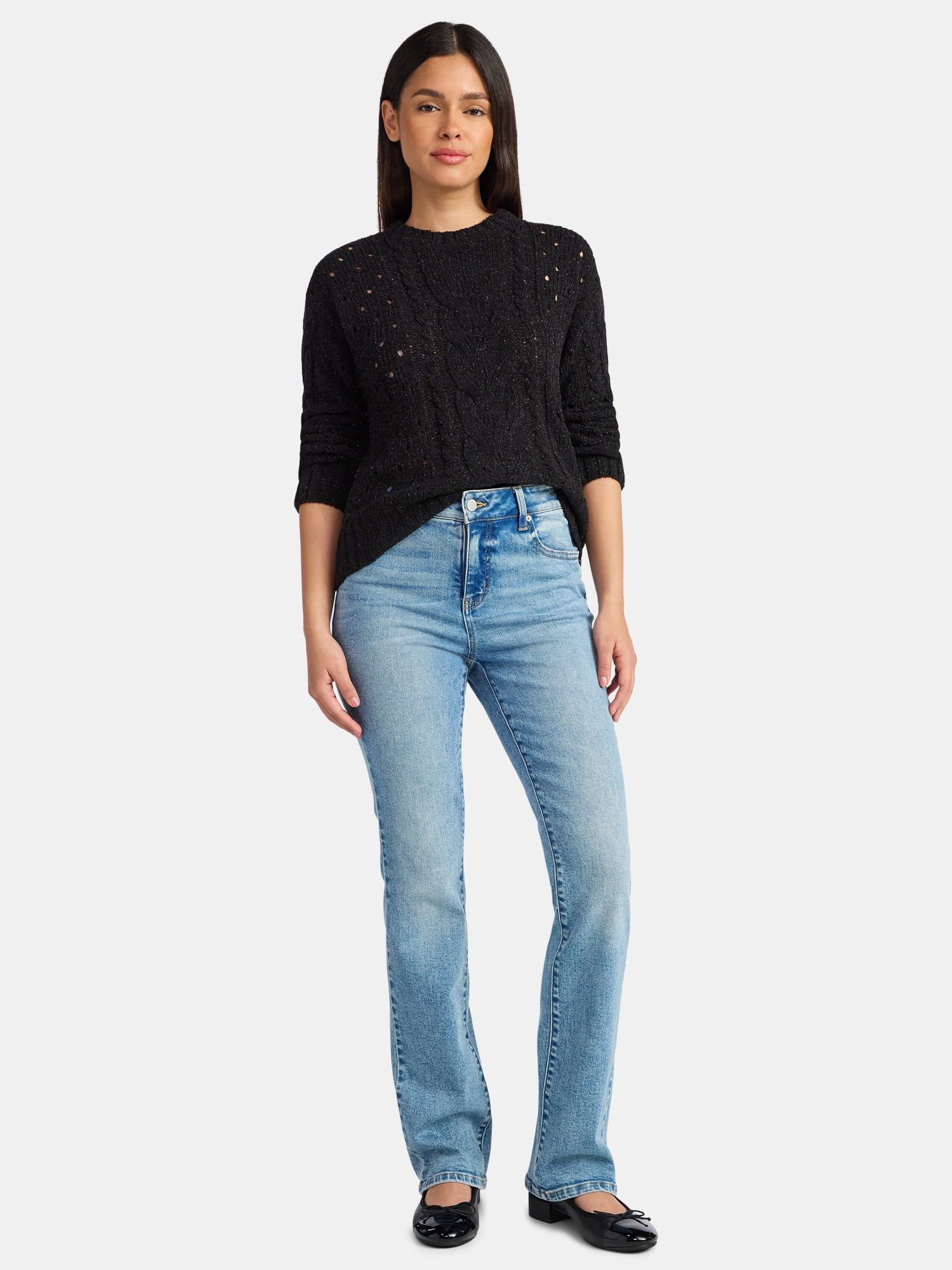 Time and Tru Women's Cable Knit Pullover Sweater with Long Sleeves, Midweight, Sizes XS-XXXL