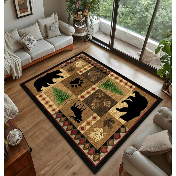 Bear Rug for Living Room, Bear Rugs for Cabin, Bear Decor, Rustic Throw Area Rugs Moose, Bear Skin Rug, Throw Rugs for Living Room 3x5 4x6 5x8 6x9 Ft B11