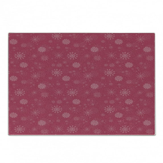 Winter Cutting Board, Gentle White Snowflakes on Pink Background Soft Feminine Romantic Seasonal Pattern, Decorative Tempered Glass Cutting and Serving Board, Small Size, Pink White, by Ambesonne