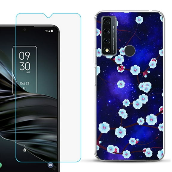 Slim-Fit Fashion Phone Case for TCL 20 XE, with Tempered Glass Screen Protector, by OneToughShield ® - Blossom Stars